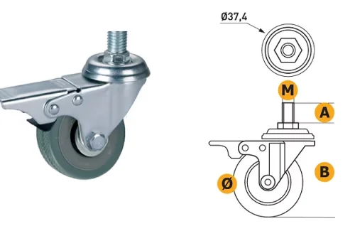 Ruota  in nylon con perno in acciaio e freno Ø50 – portata 35 kg