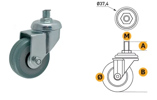 Ruota in nylon con perno in acciaio Ø50 – portata 35 kg