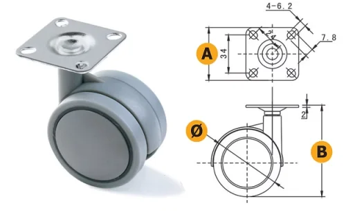 Ruota per arredamento con piastra Ø60 47x47 mm
